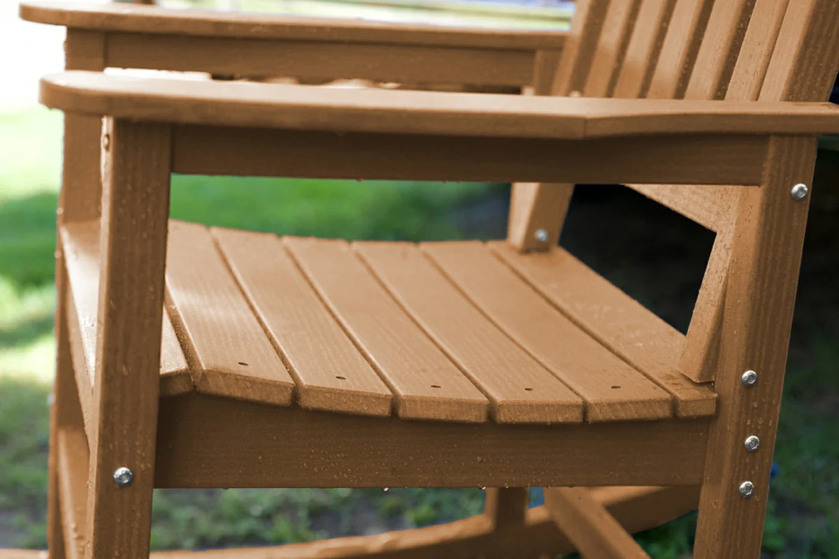 Wooden chair with a blurred green background