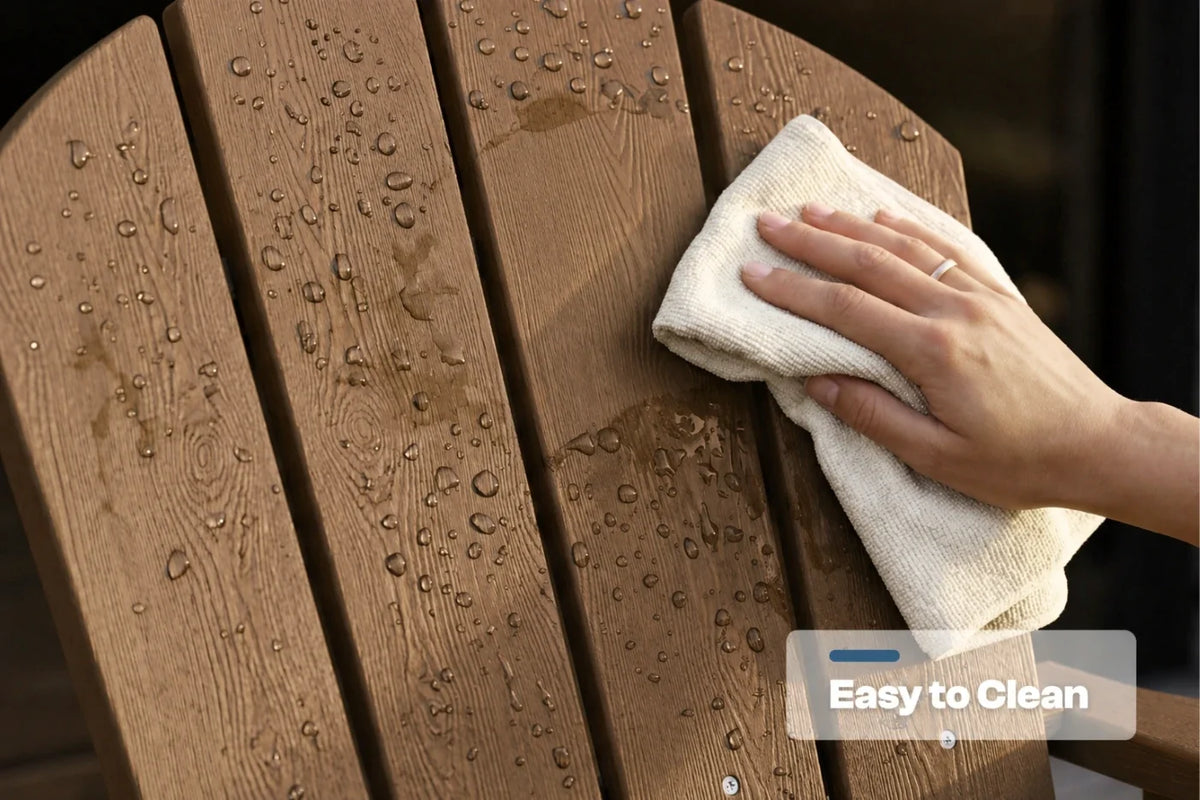 Hand cleaning a surface with a cloth, labeled 'Easy to Clean'.