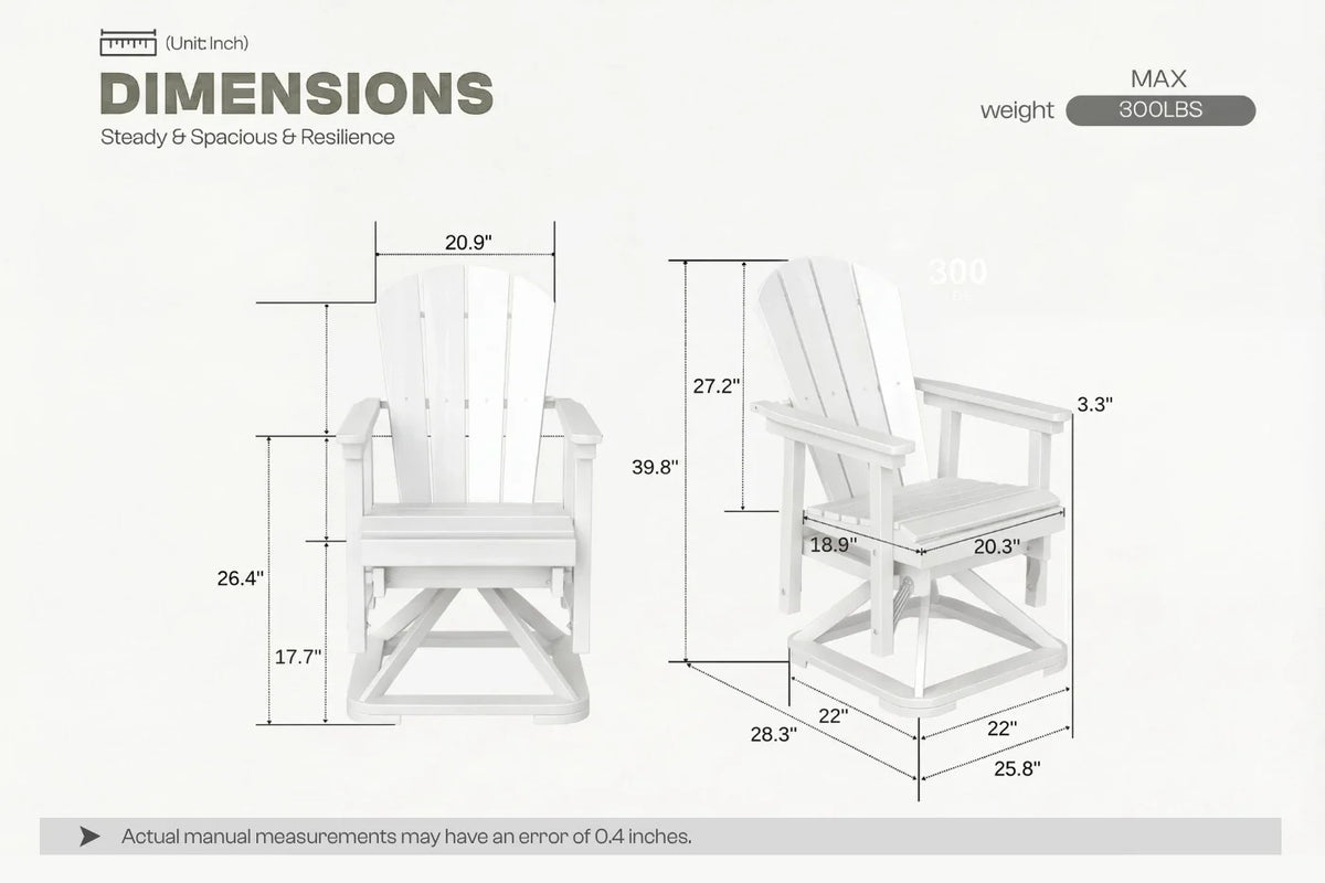 Dimensions of two white chairs with measurement labels on a white background