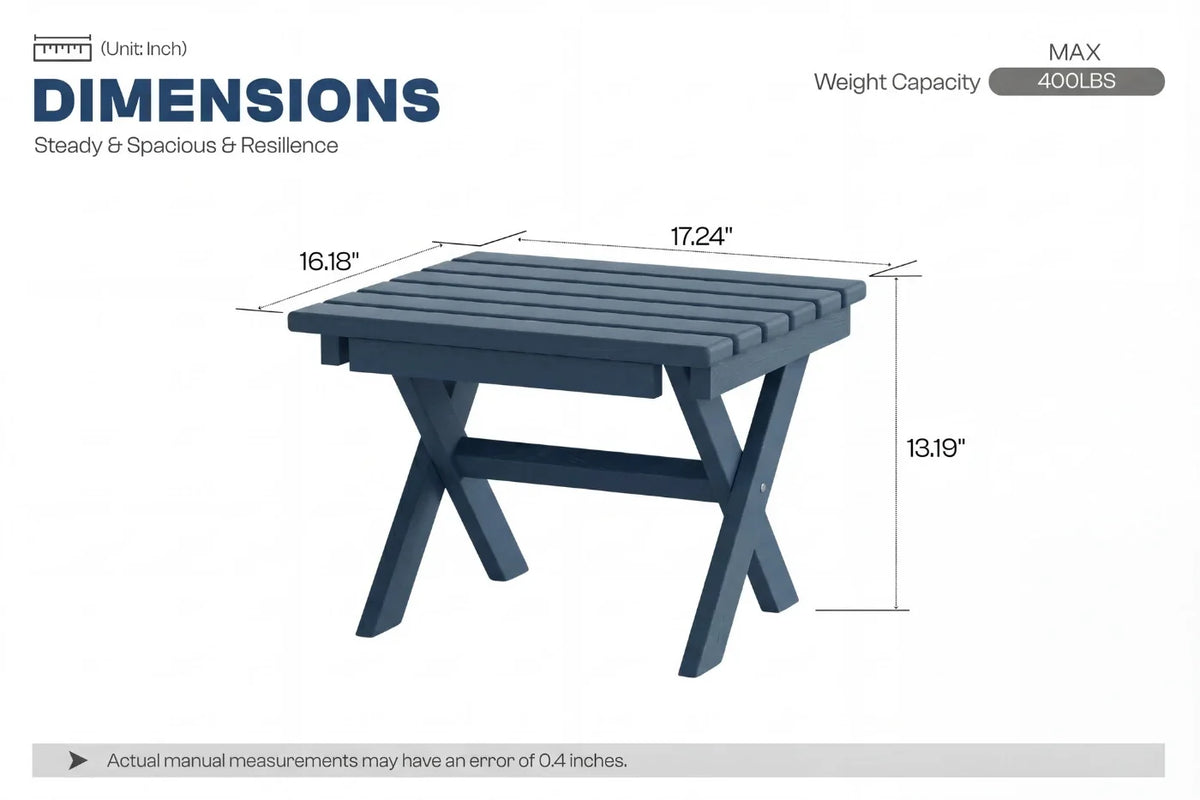 Measurement chart of a small table with dimensions on a white background