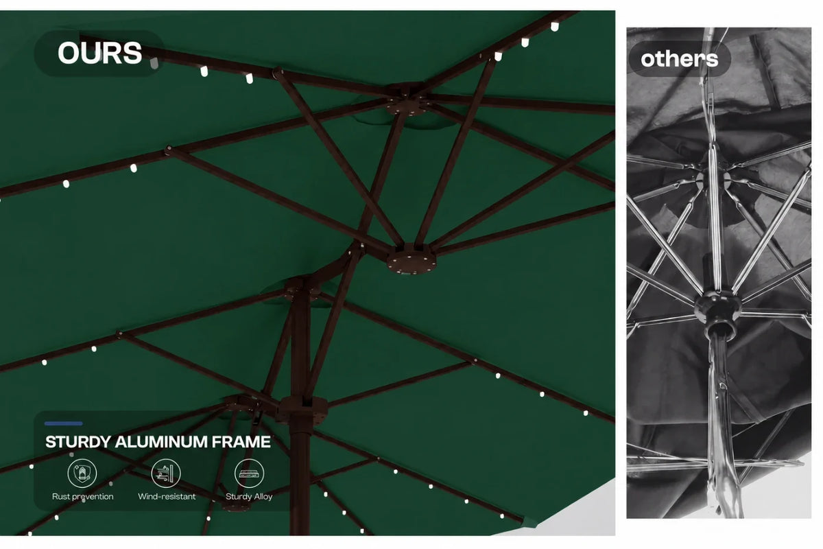 LED Double-Sided Patio Umbrella with Base