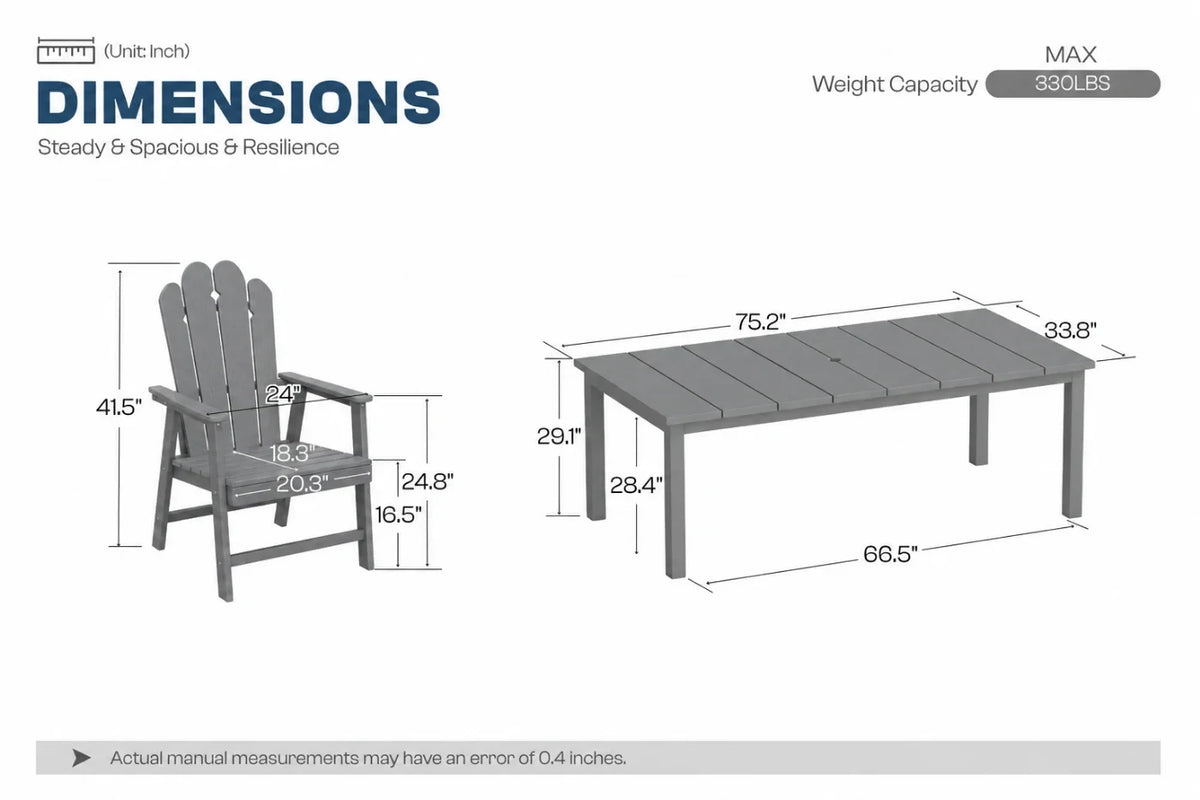 Dimensions of a dark gray outdoor chair and table with measurements on a white background.