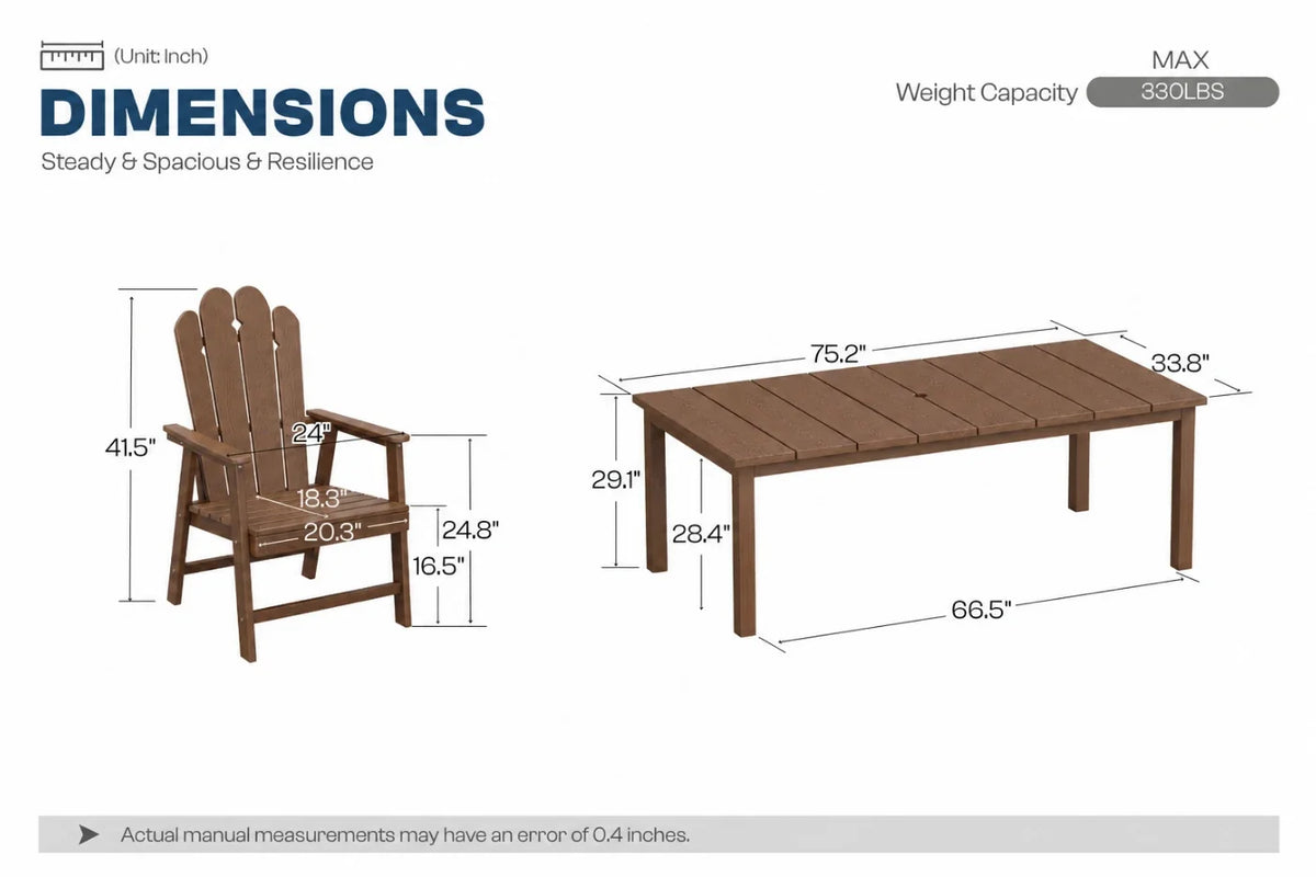 light brown table and chair set with dimensions on a white background