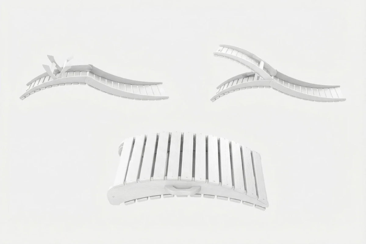 Set of white hair styling tools including a comb and clips on a light gray background