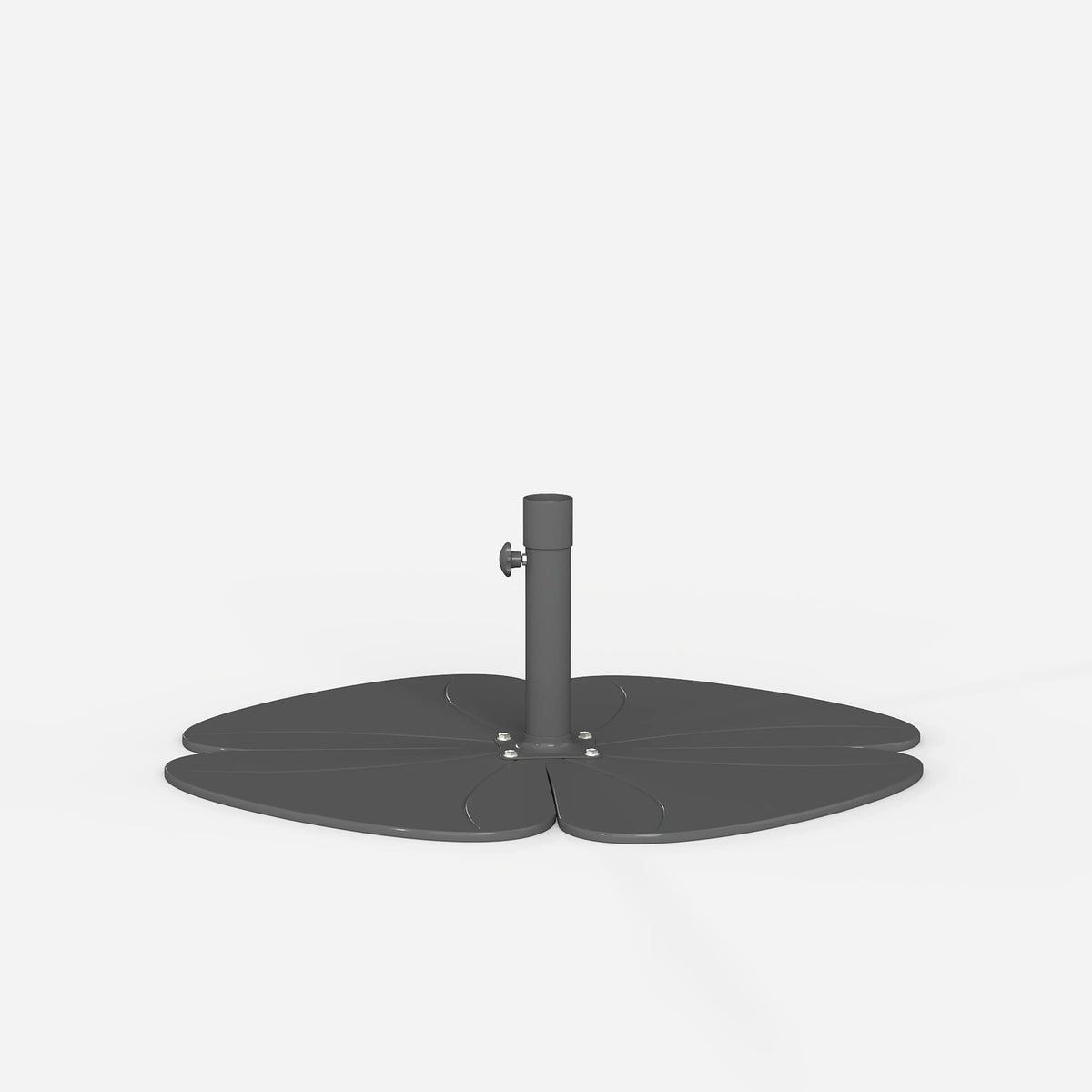 Gray metal umbrella base on a white background