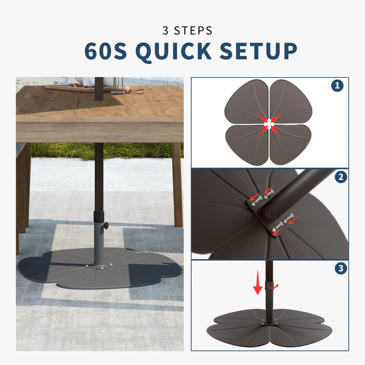 Step-by-step guide on setting up a patio umbrella in 60 seconds.