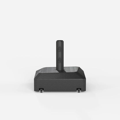 Black electronic device with a cylindrical top on a white background