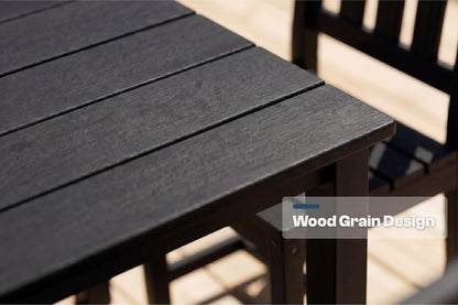Black HDPE table with 'Wood Grain Design' text overlay