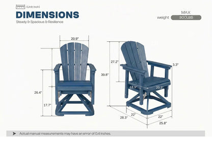 Measurement chart of a navy blue chair with dimensions labeled on a white background