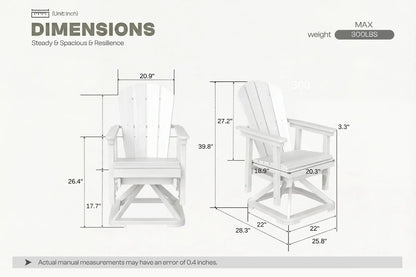 Dimensions of two white chairs with measurement labels on a white background