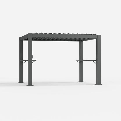 A modern dark gray grill louvered pergola shown on a clean light gray background.
