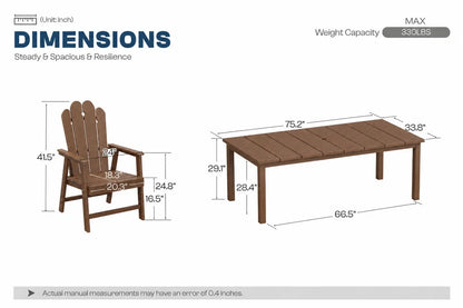 Light brown table and chair set with dimensions on a white background